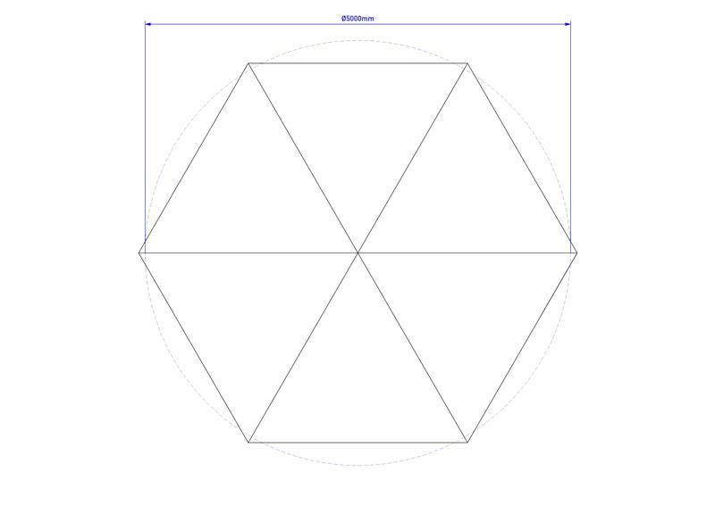 Technical render of a 5M Hexagonal Gazebo